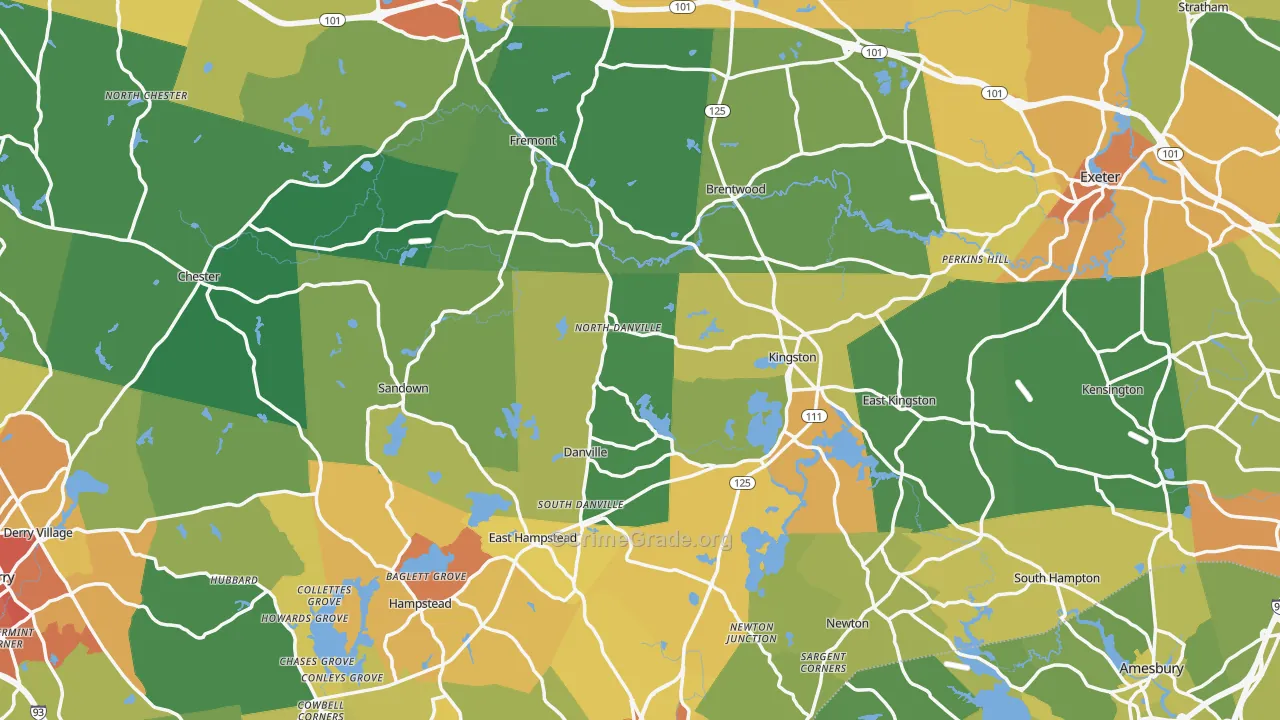 Rockingham County, NH Map of Vehicle Theft Rates