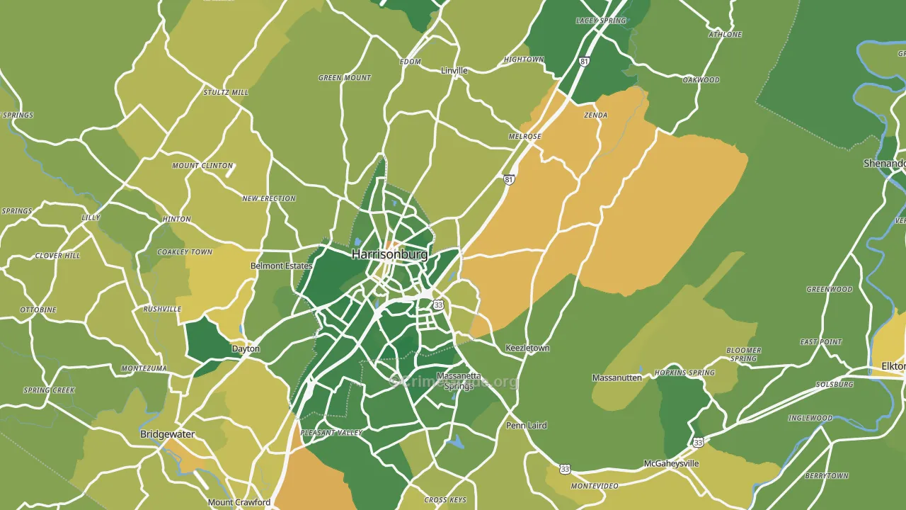 Rockingham County, VA Map of Vehicle Theft Rates