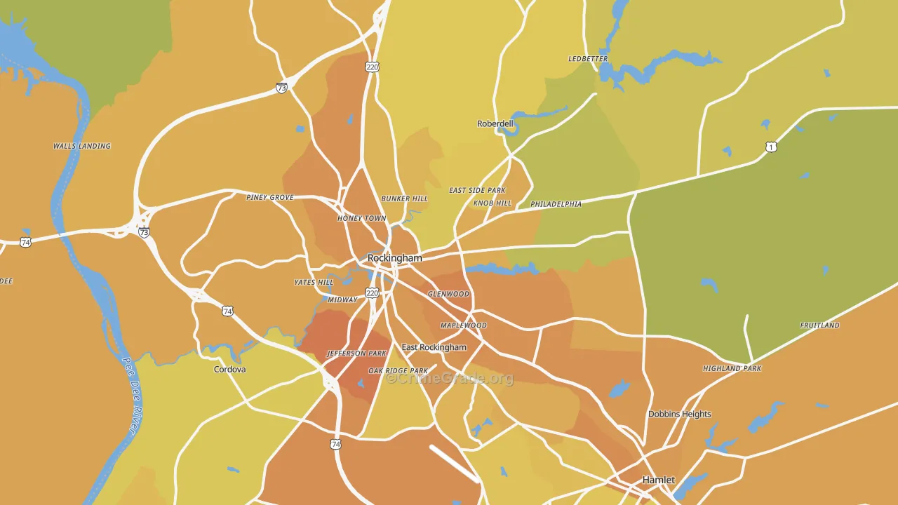 Rockingham, NC Map of Vehicle Theft Rates