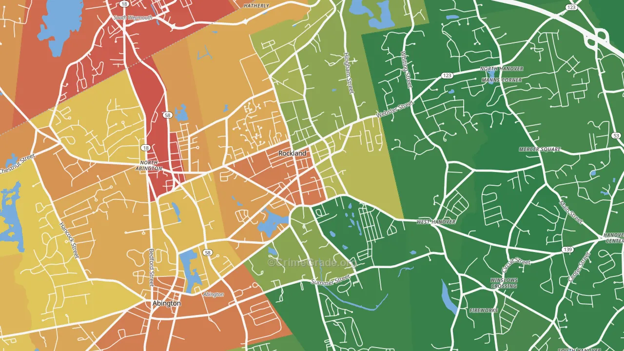 Rockland, MA Map of Vehicle Theft Rates
