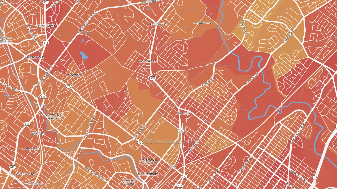 Rockledge, PA Map of Vehicle Theft Rates