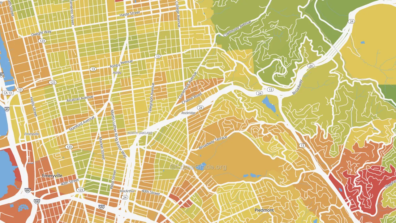 Rockridge, Oakland, CA Map of Vehicle Theft Rates