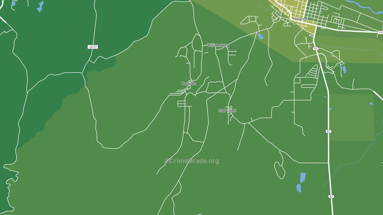 Rockvale, CO Map of Vehicle Theft Rates
