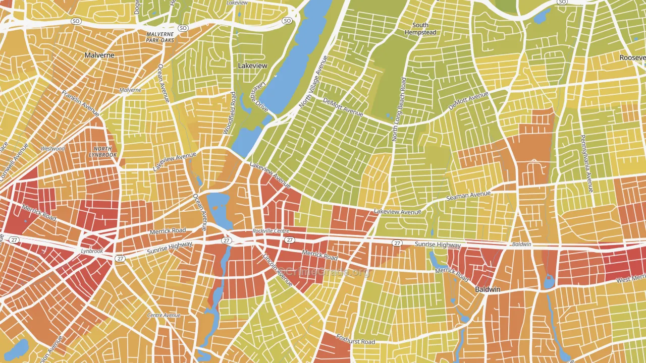 Rockville Centre, NY Map of Vehicle Theft Rates