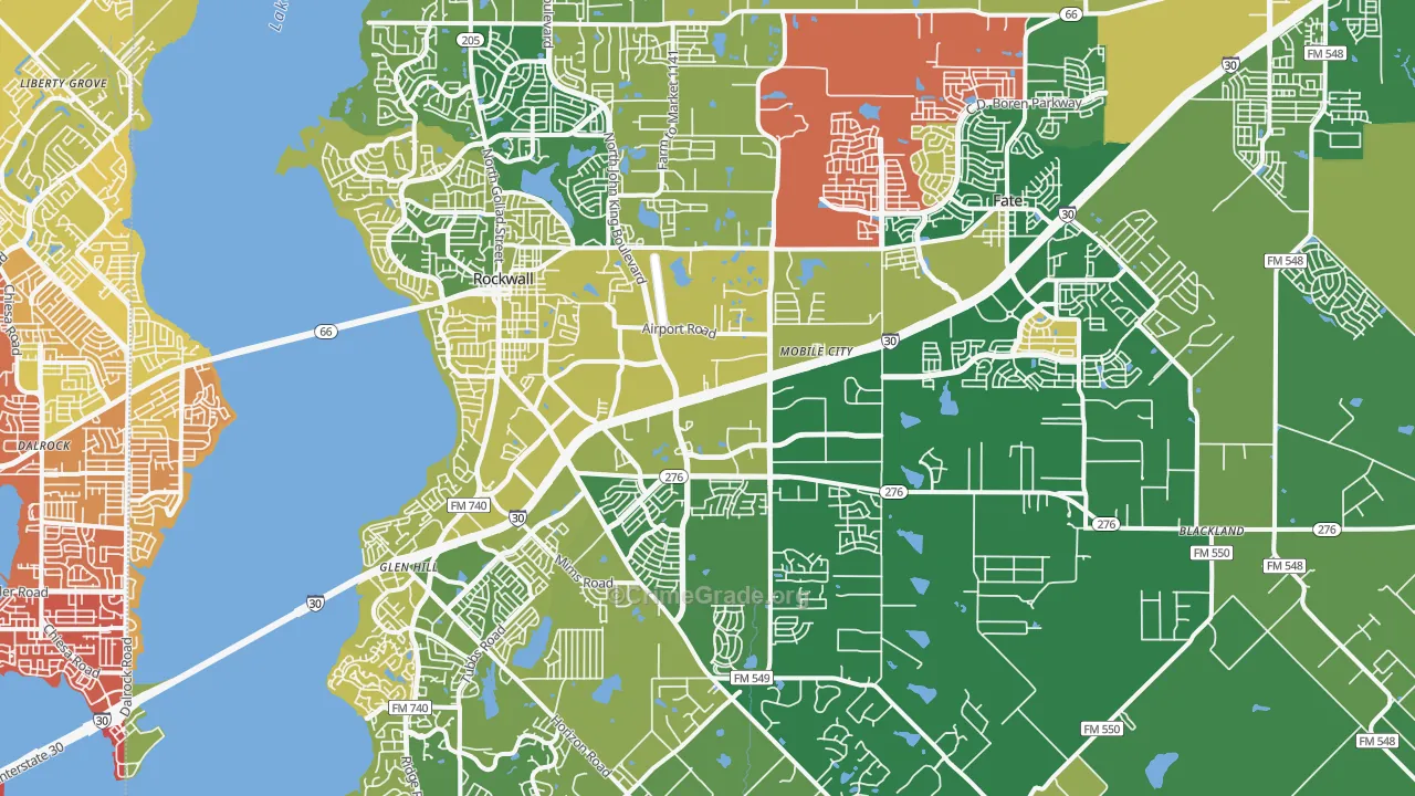Rockwall County, TX Map of Vehicle Theft Rates