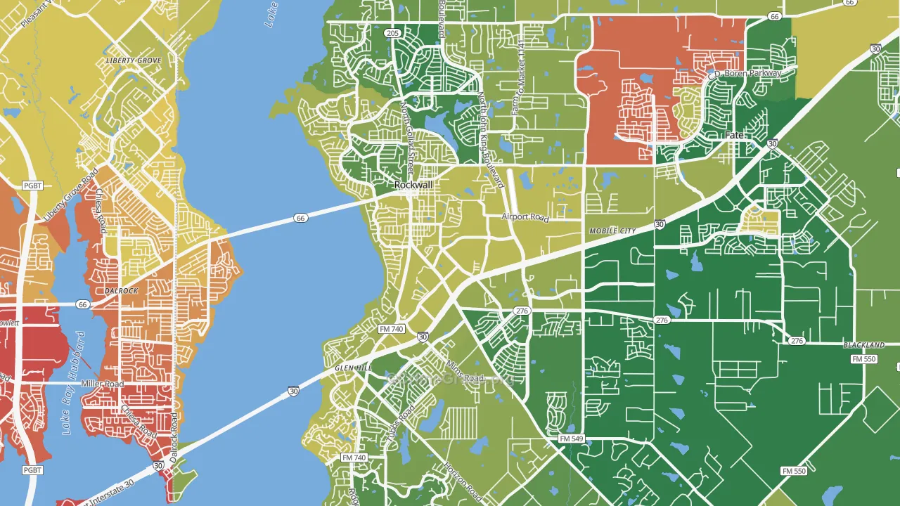 Rockwall, TX Map of Vehicle Theft Rates