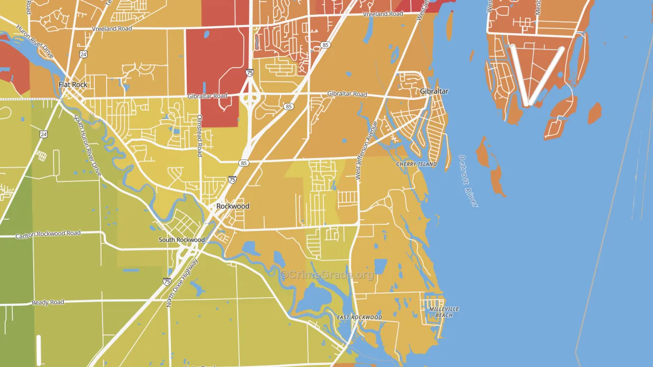 Rockwood, MI Map of Vehicle Theft Rates