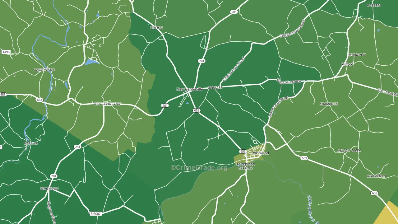 Rockwood, PA Map of Vehicle Theft Rates