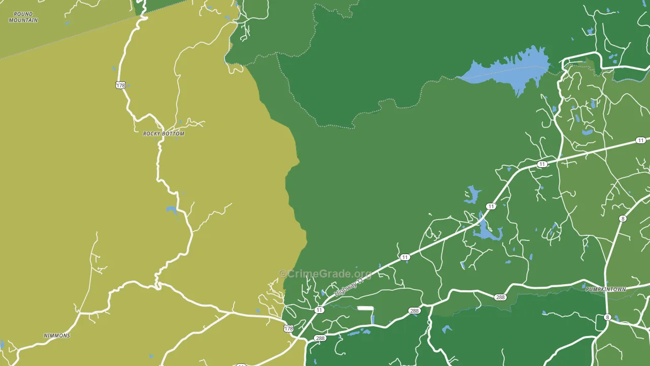 Rocky Bottom, SC Map of Vehicle Theft Rates