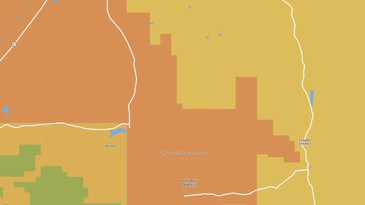 Rocky Boy, MT Map of Vehicle Theft Rates