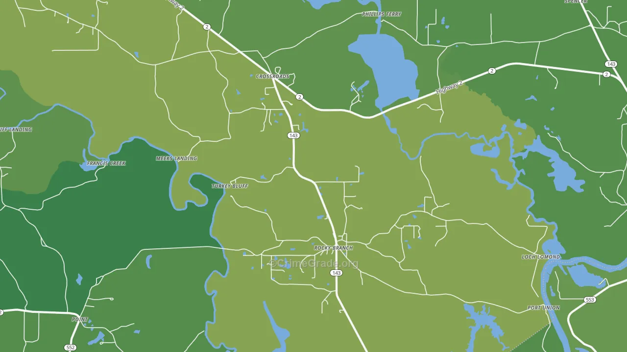 Rocky Branch, LA Map of Vehicle Theft Rates
