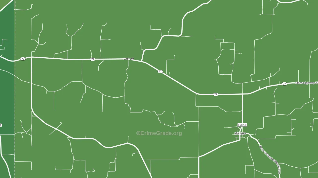 Rocky Branch, TX Map of Vehicle Theft Rates