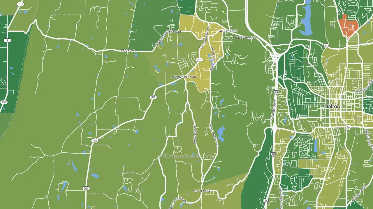 Rocky Face, GA Map of Vehicle Theft Rates