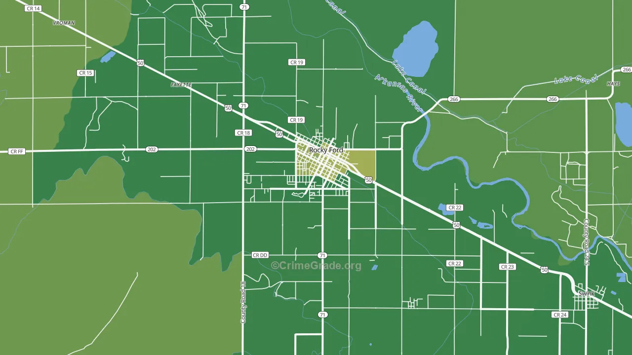 Rocky Ford, CO Map of Vehicle Theft Rates