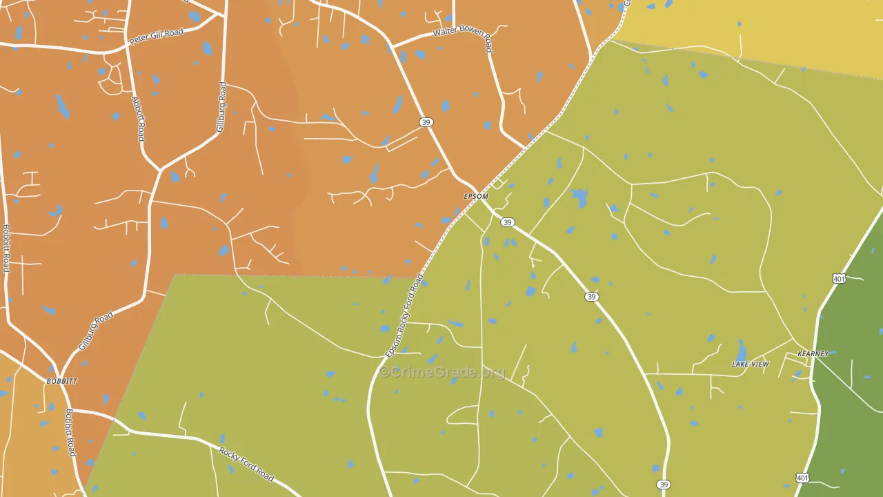 Rocky Ford, NC Map of Vehicle Theft Rates