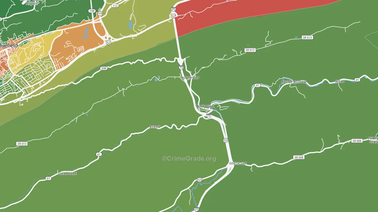 Rocky Gap, VA Map of Vehicle Theft Rates