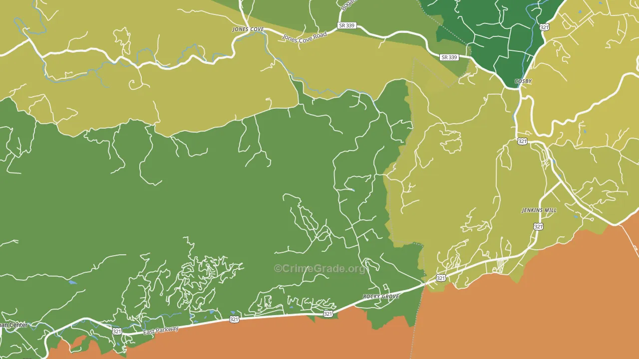 Rocky Grove, TN Map of Vehicle Theft Rates