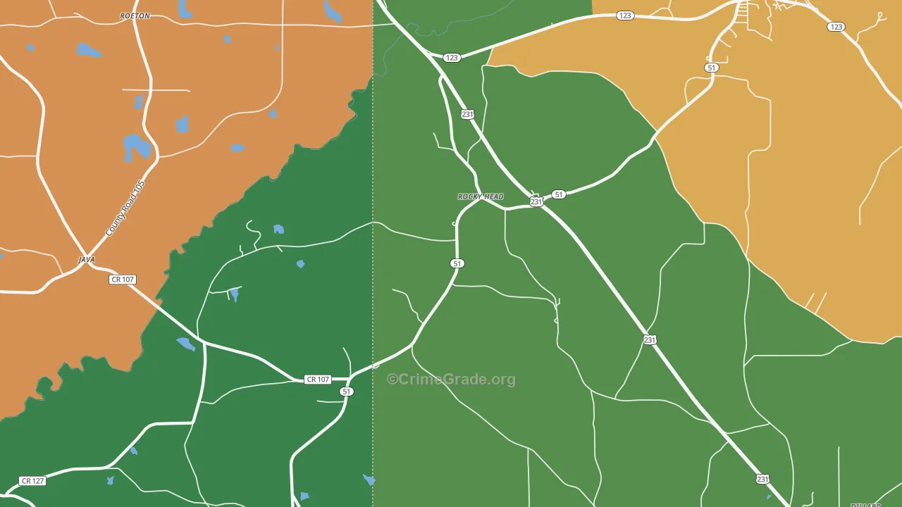 Rocky Head, AL Map of Vehicle Theft Rates