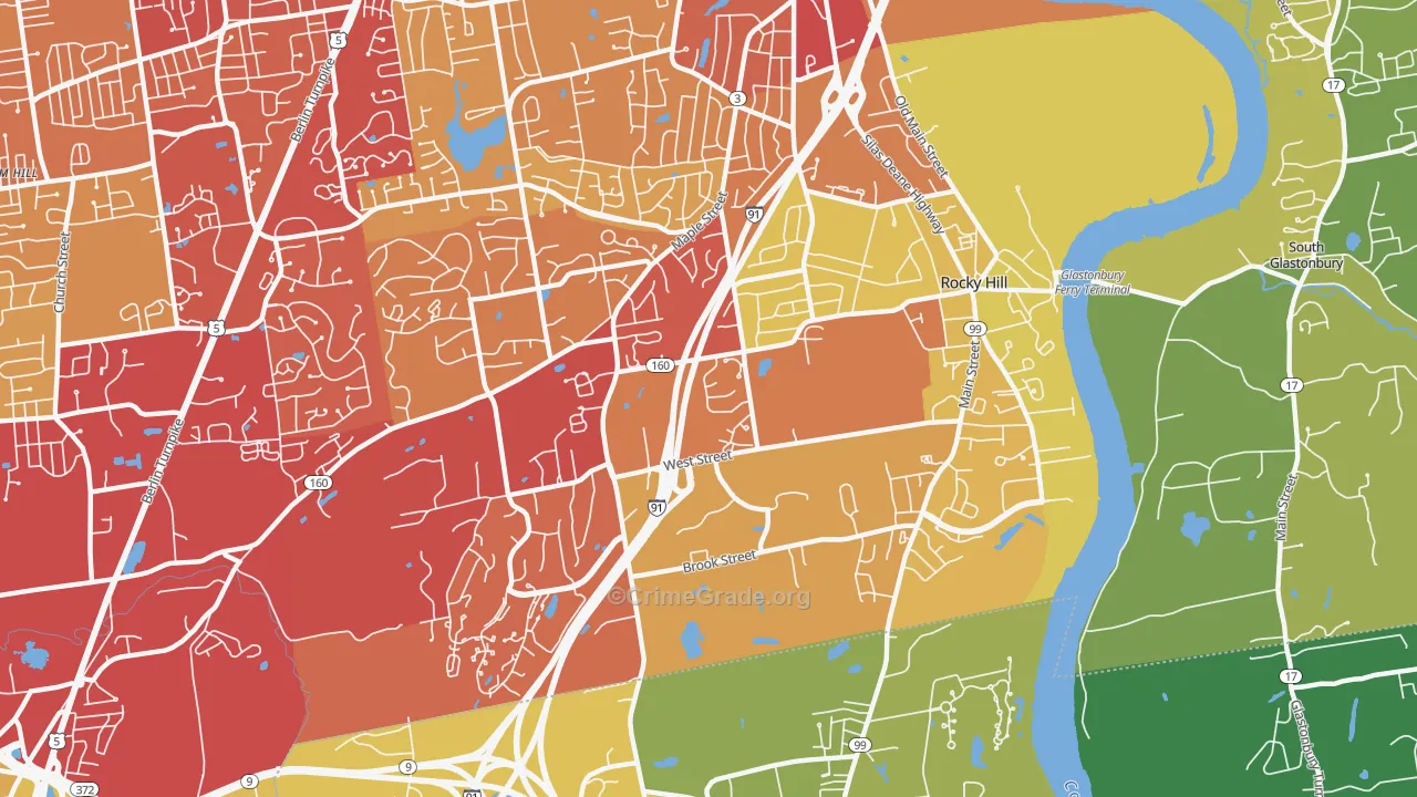 Rocky Hill, CT Map of Vehicle Theft Rates
