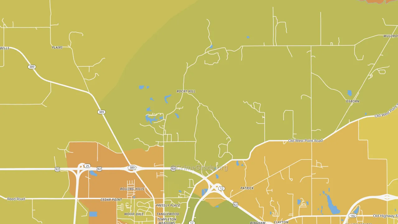 Rocky Hill, MS Map of Vehicle Theft Rates