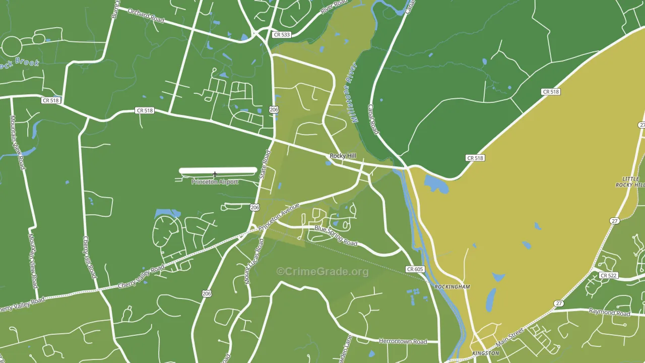Rocky Hill, NJ Map of Vehicle Theft Rates