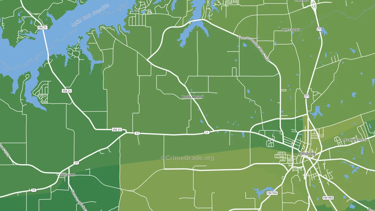 Rocky Mound, TX Map of Vehicle Theft Rates