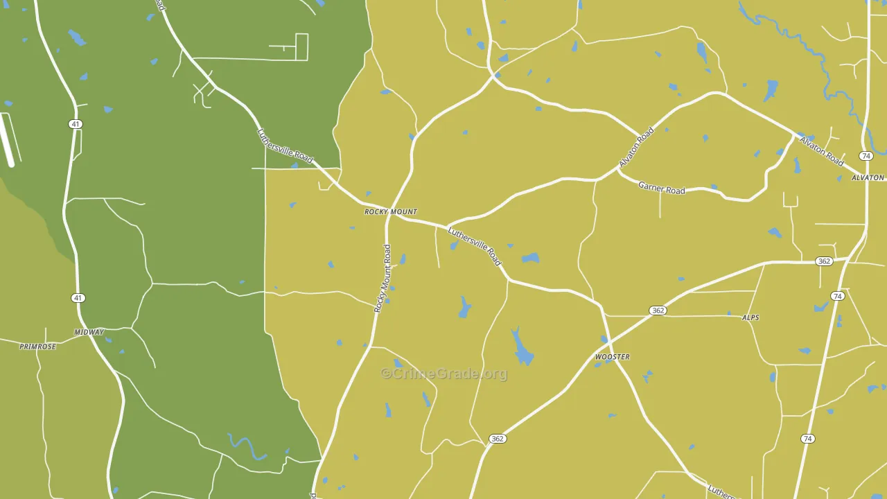 Rocky Mount, GA Map of Vehicle Theft Rates