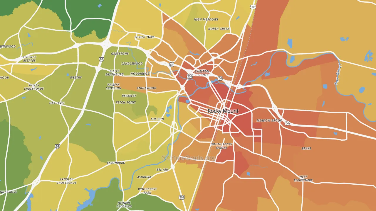 Rocky Mount, NC Map of Vehicle Theft Rates