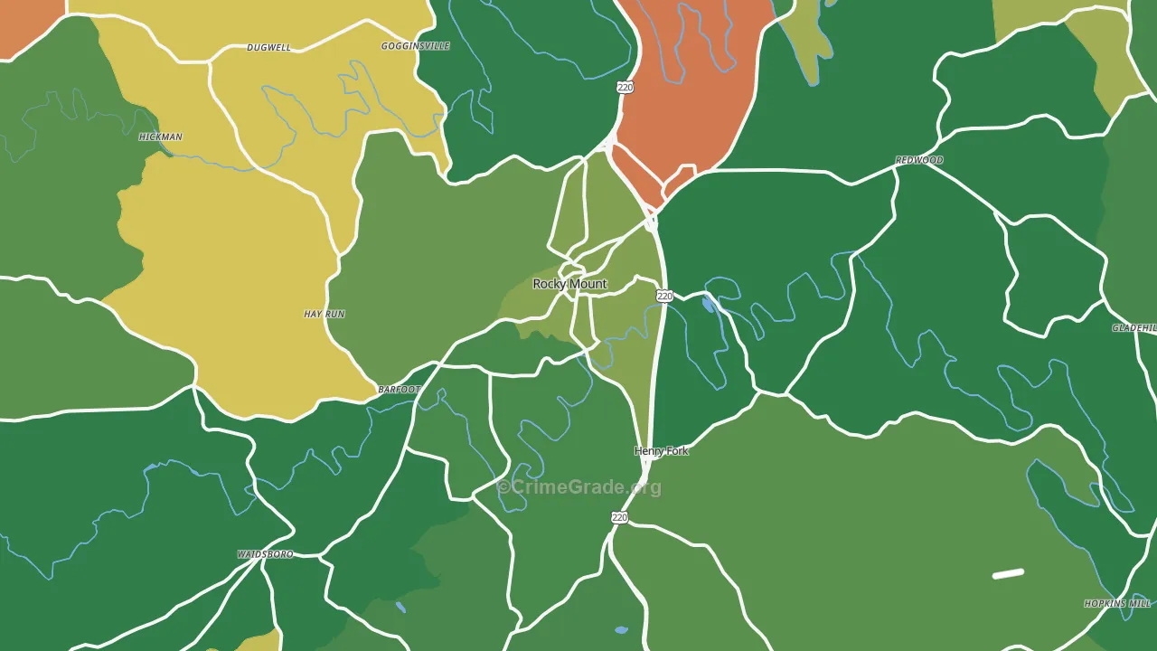 Rocky Mount, VA Map of Vehicle Theft Rates