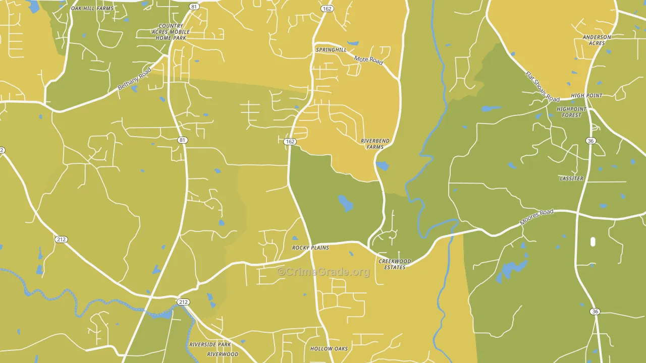 Rocky Plains, GA Map of Vehicle Theft Rates