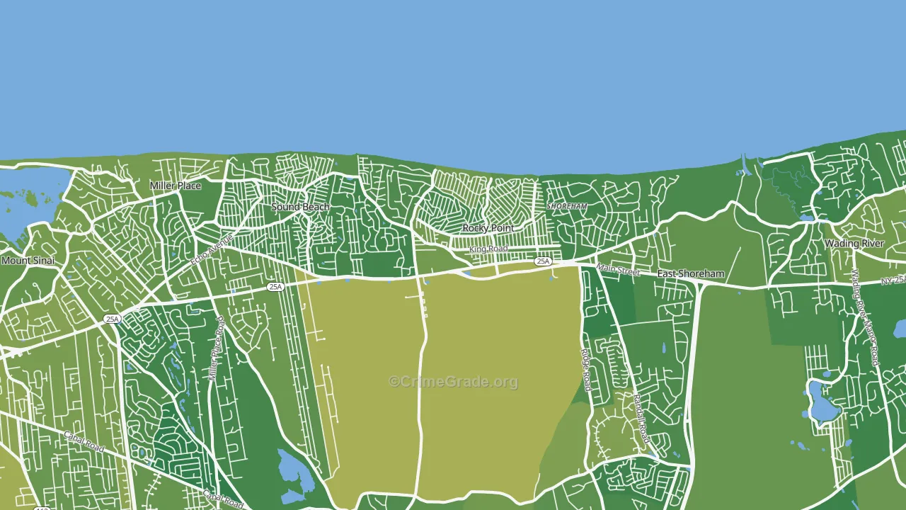 Rocky Point, NY Map of Vehicle Theft Rates