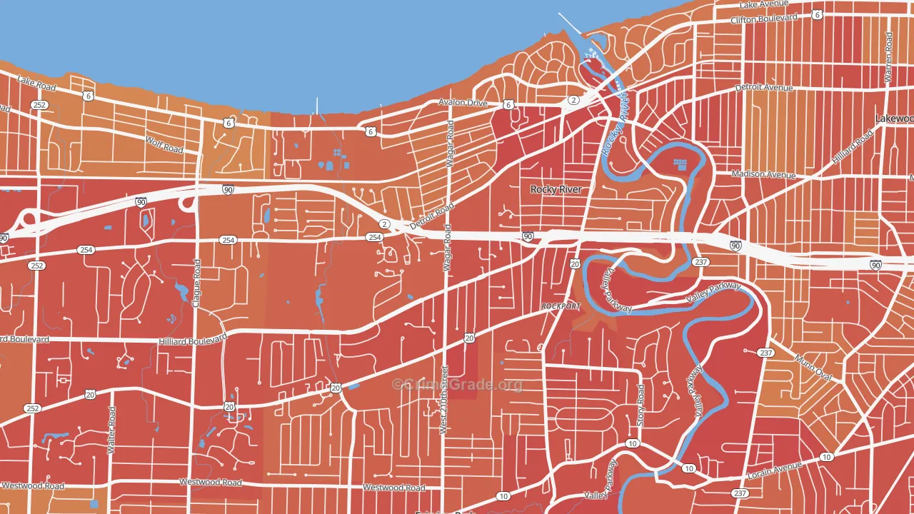 Rocky River, OH Map of Vehicle Theft Rates