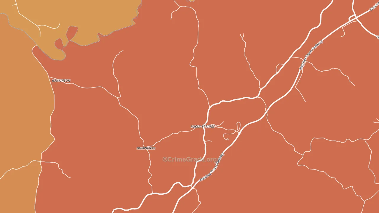 Rocky Springs, MS Map of Vehicle Theft Rates