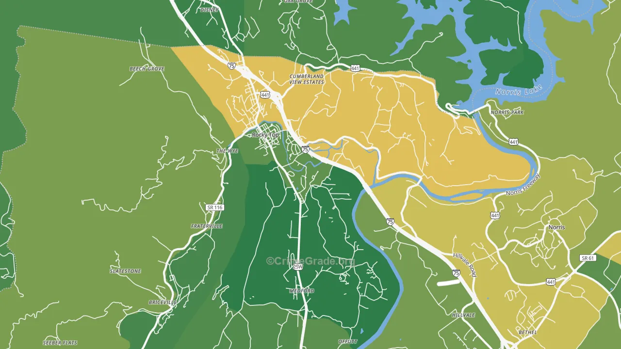 Rocky Top, TN Map of Vehicle Theft Rates