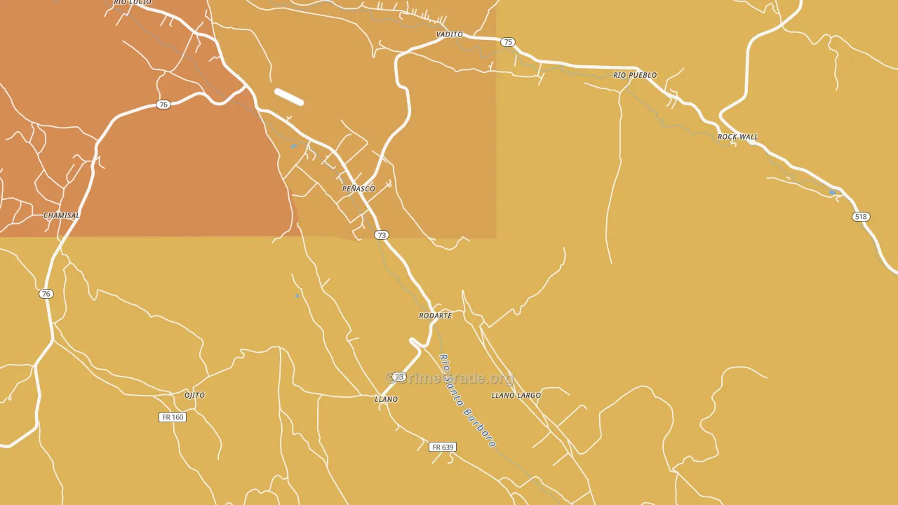 Rodarte, NM Map of Vehicle Theft Rates