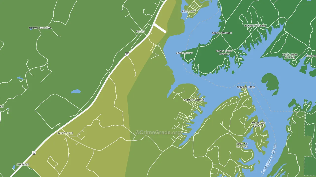 Roddy, TN Map of Vehicle Theft Rates