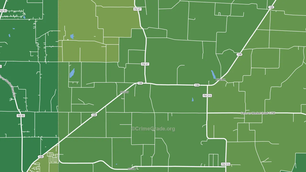 Roddy, TX Map of Vehicle Theft Rates
