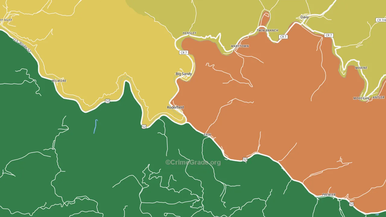 Roderfield, WV Map of Vehicle Theft Rates