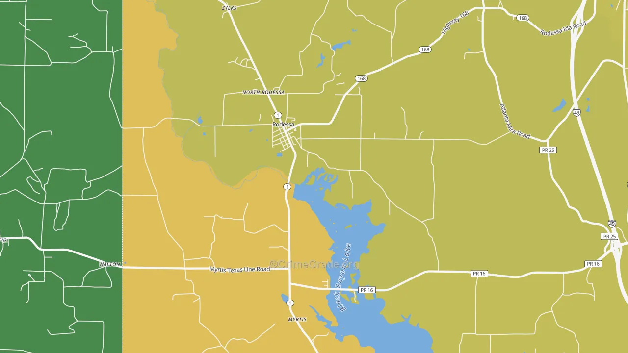Rodessa, LA Map of Vehicle Theft Rates