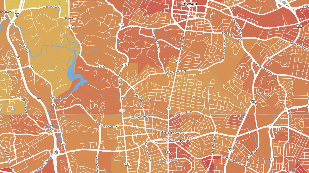 Rodgers Forge, Towson, MD Map of Vehicle Theft Rates