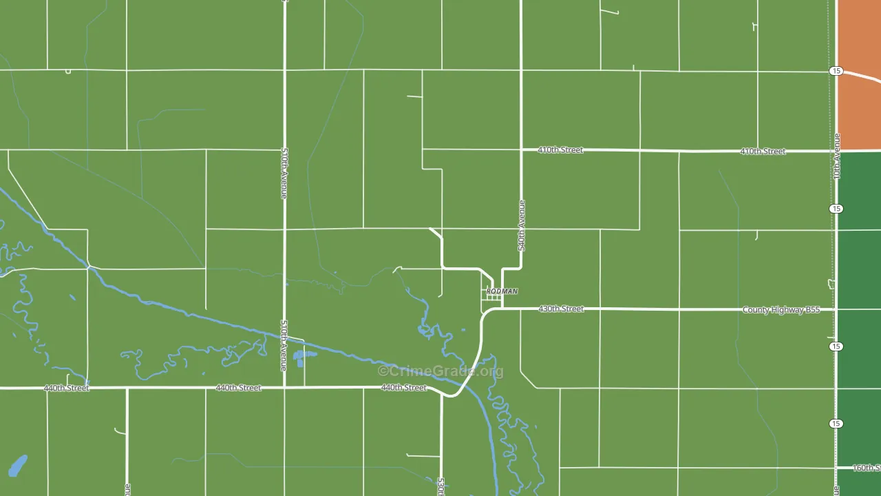 Rodman, IA Map of Vehicle Theft Rates