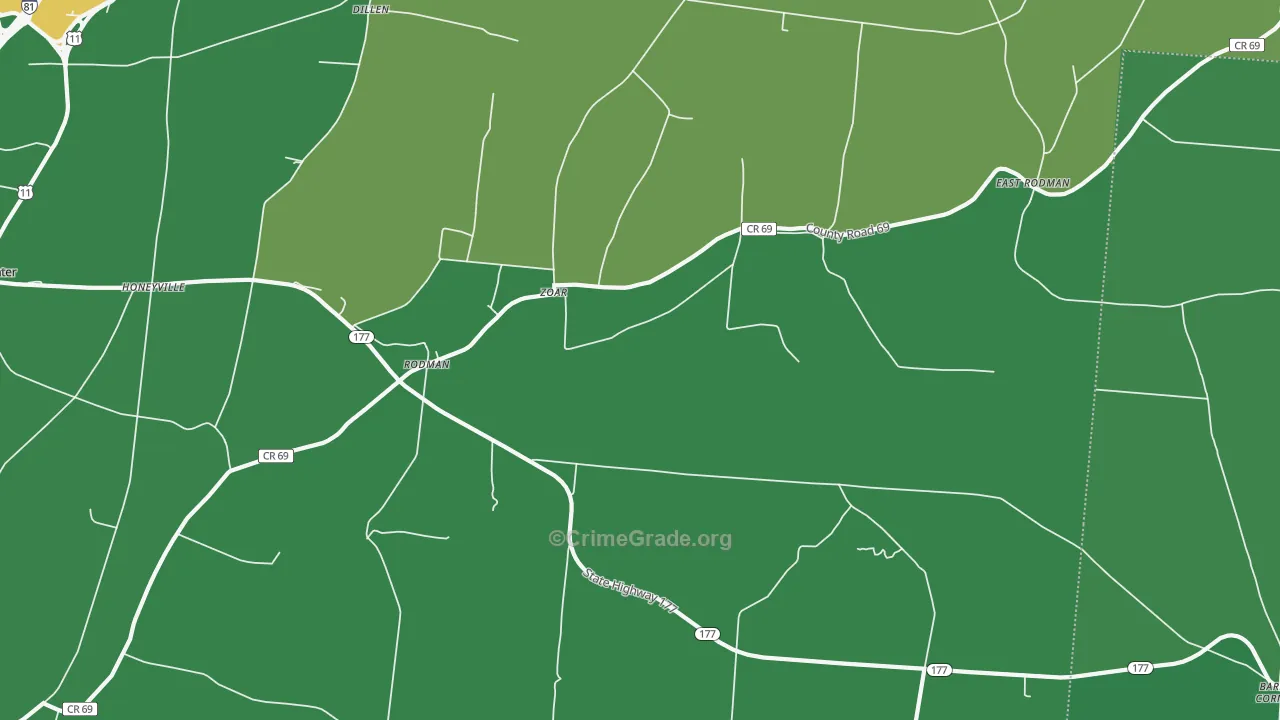 Rodman, NY Map of Vehicle Theft Rates