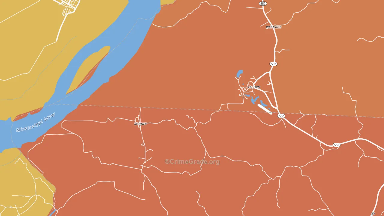 Rodney, MS Map of Vehicle Theft Rates