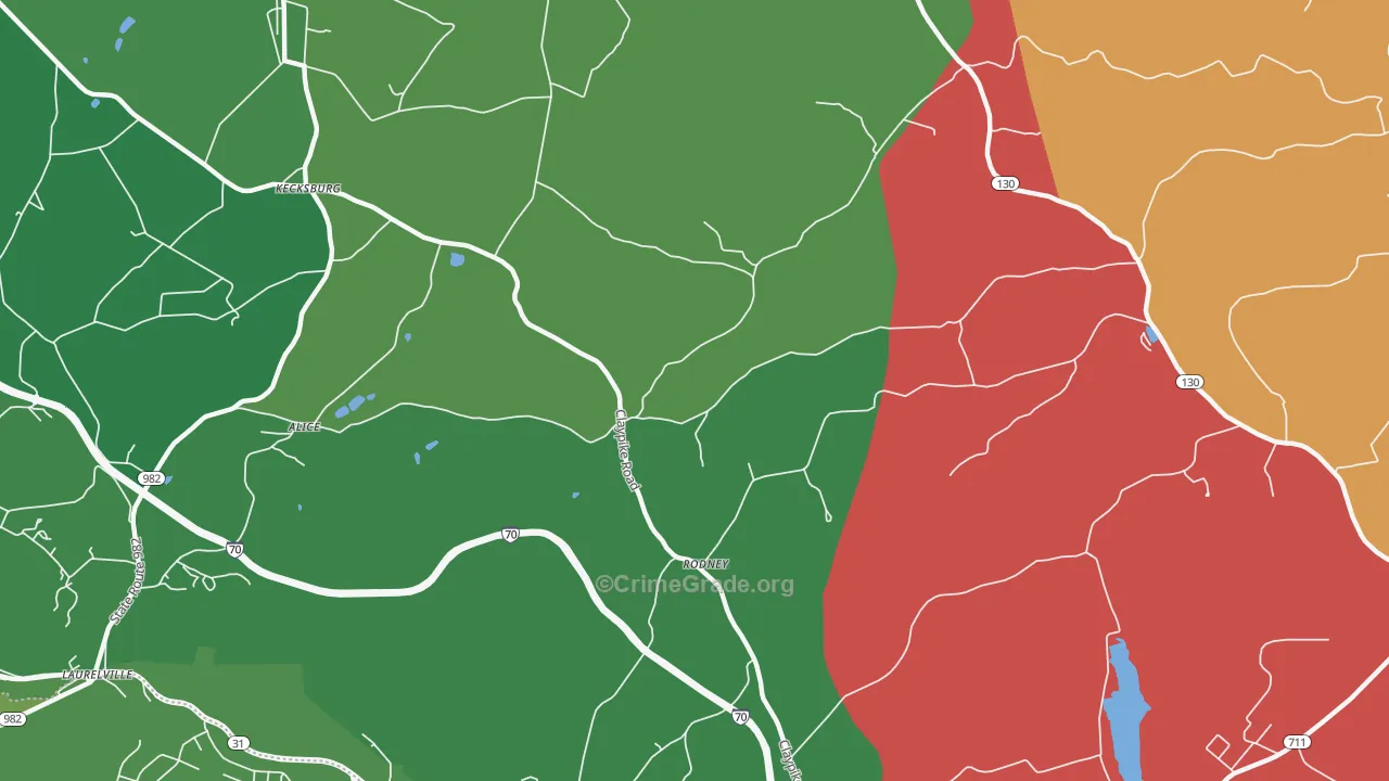 Rodney, PA Map of Vehicle Theft Rates