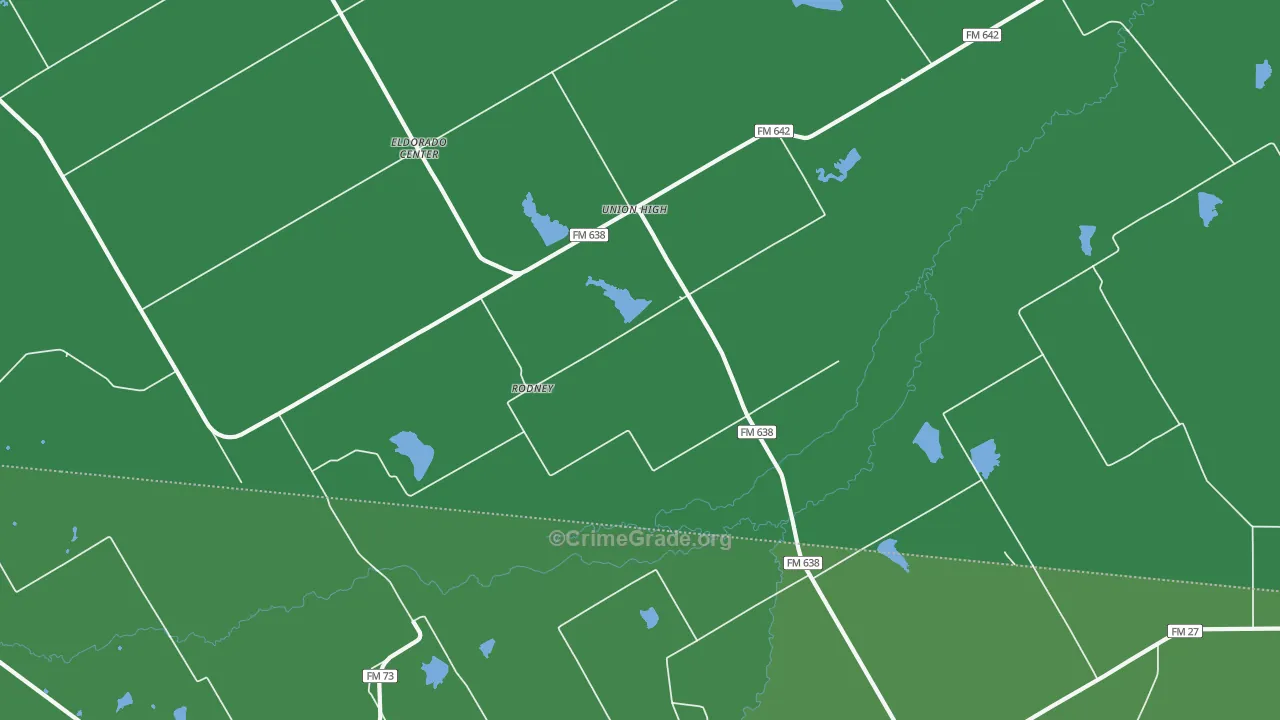 Rodney, TX Map of Vehicle Theft Rates