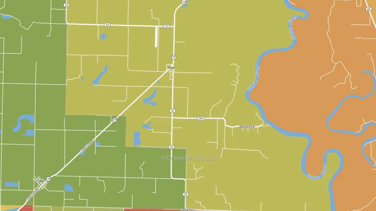 Roe, AR Map of Vehicle Theft Rates