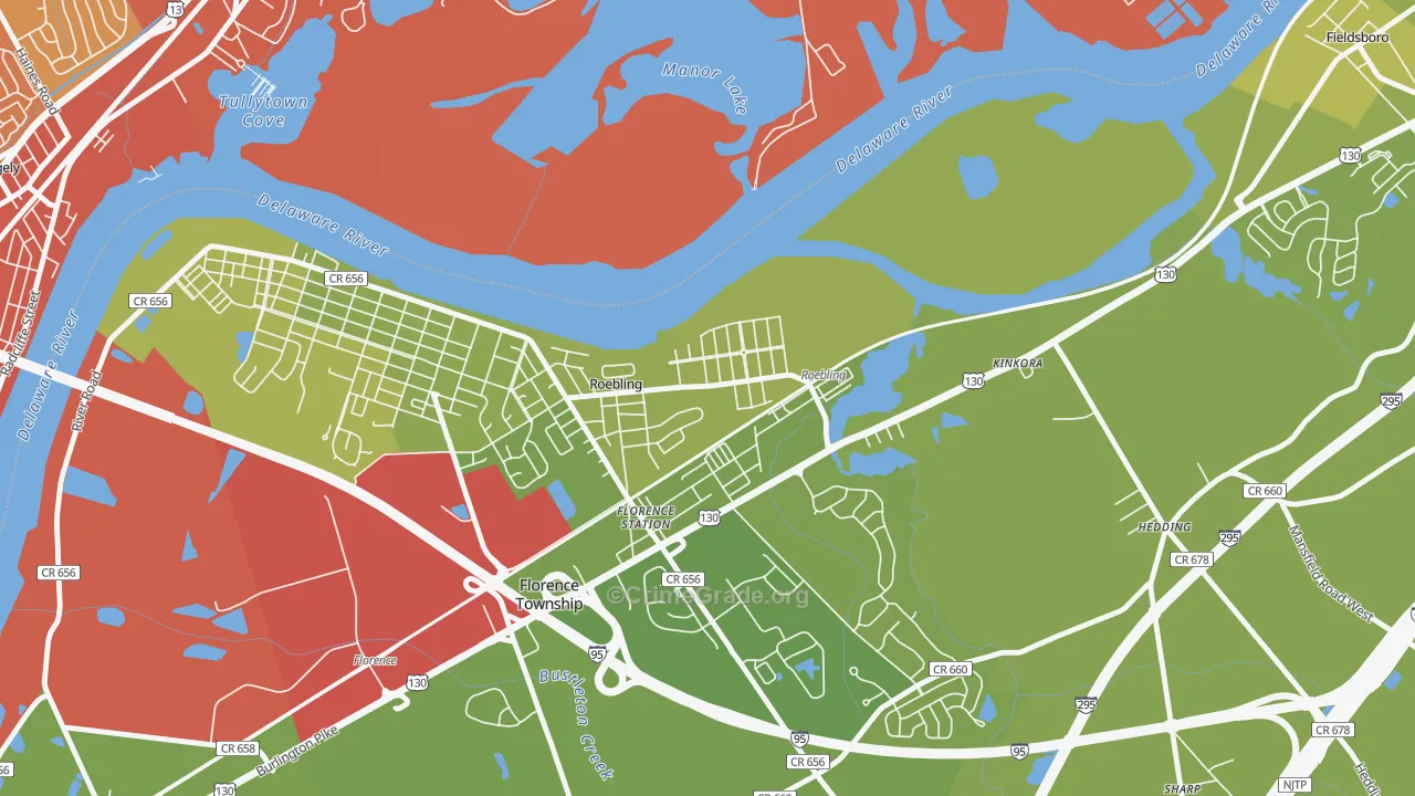 Roebling, NJ Map of Vehicle Theft Rates