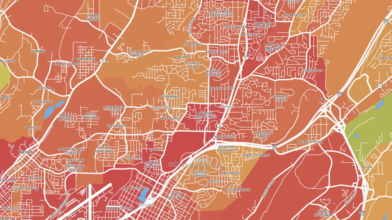 Roebuck, Birmingham, AL Map of Vehicle Theft Rates