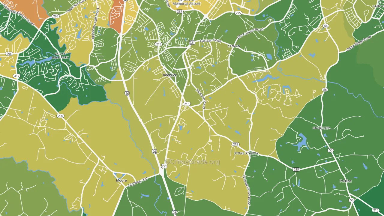 Roebuck, SC Map of Vehicle Theft Rates