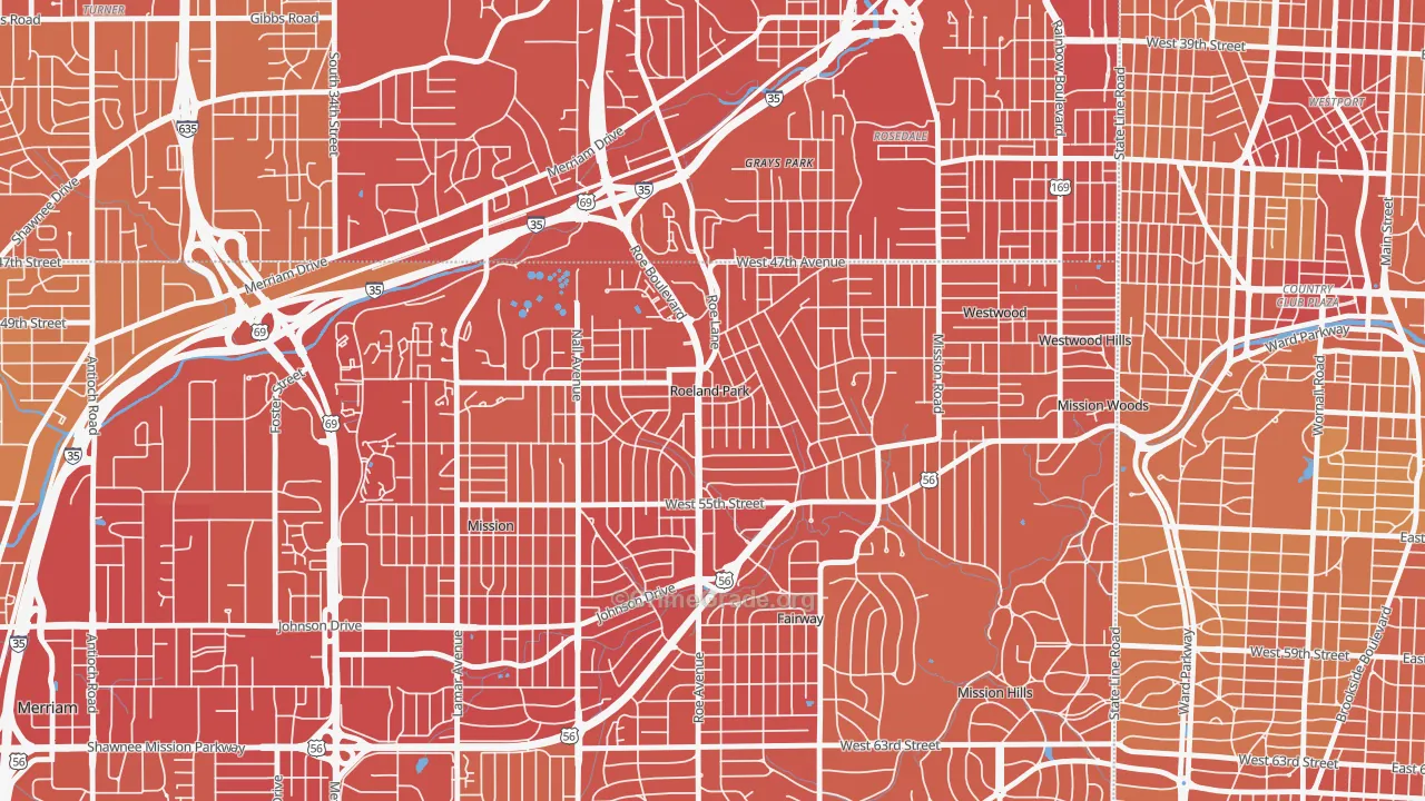Roeland Park, KS Map of Vehicle Theft Rates